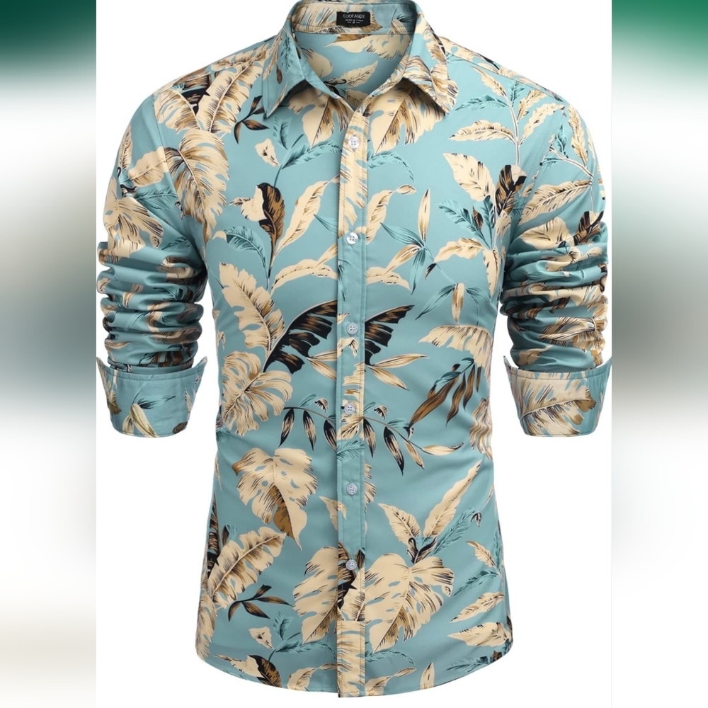 Men's Hawaiian Style/Island Print Button Down Shirt - Long Sleeve
